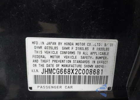 2002 Honda Accord 2.3 Ex/2.3 Se z USA, uszkodzony, nr VIN JHMCG668X2C008681